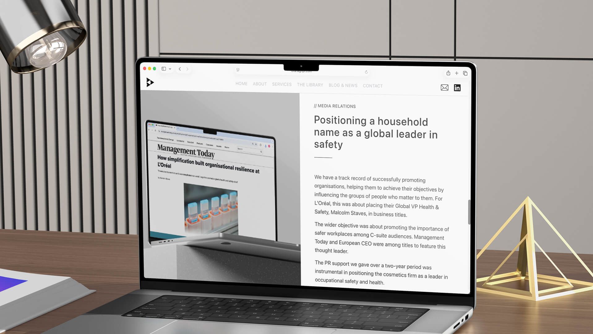 Branagh PR website page shown on monitor screen, by On Poynt Creative