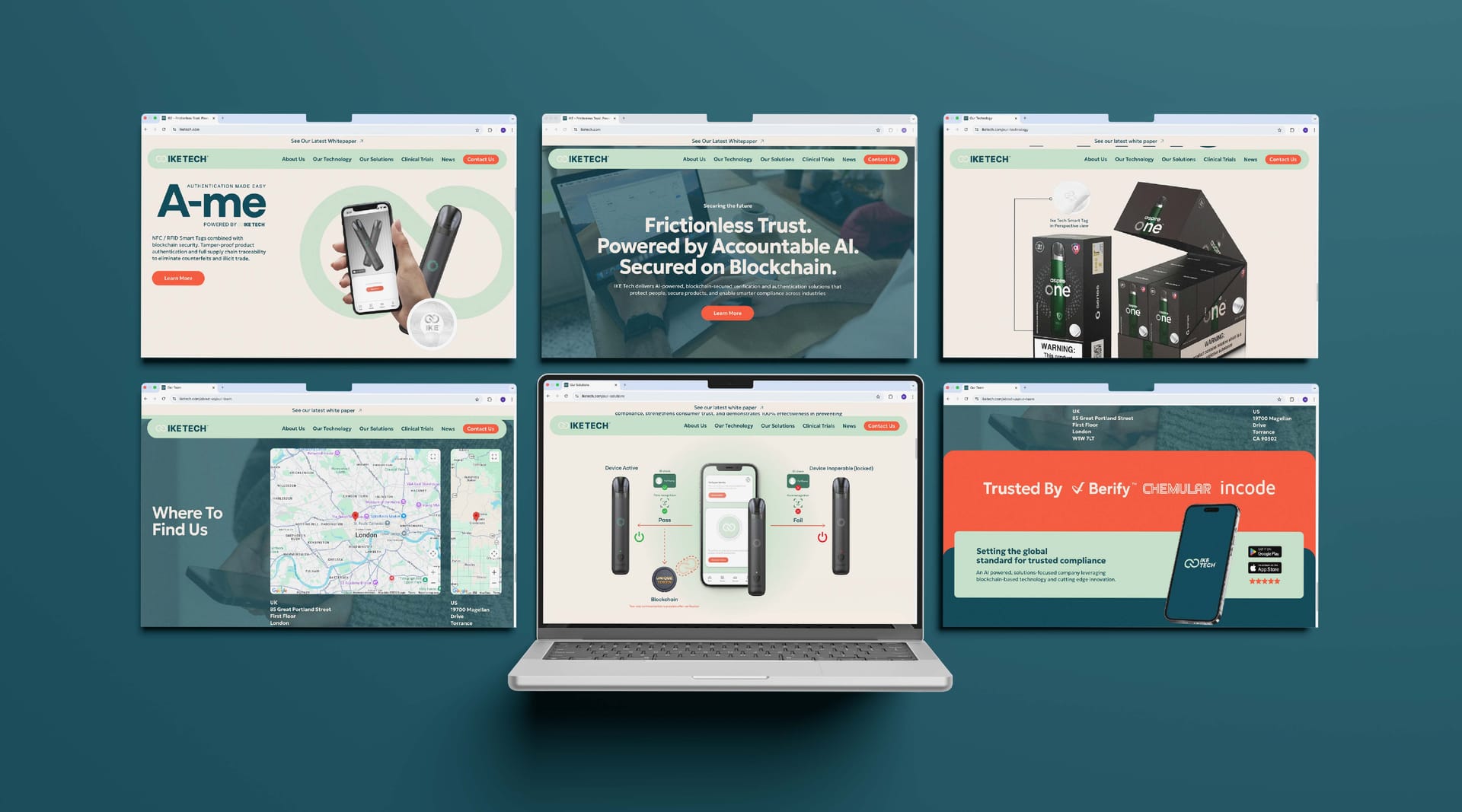 IKE Tech website page mockups collage design, by On Poynt Creative