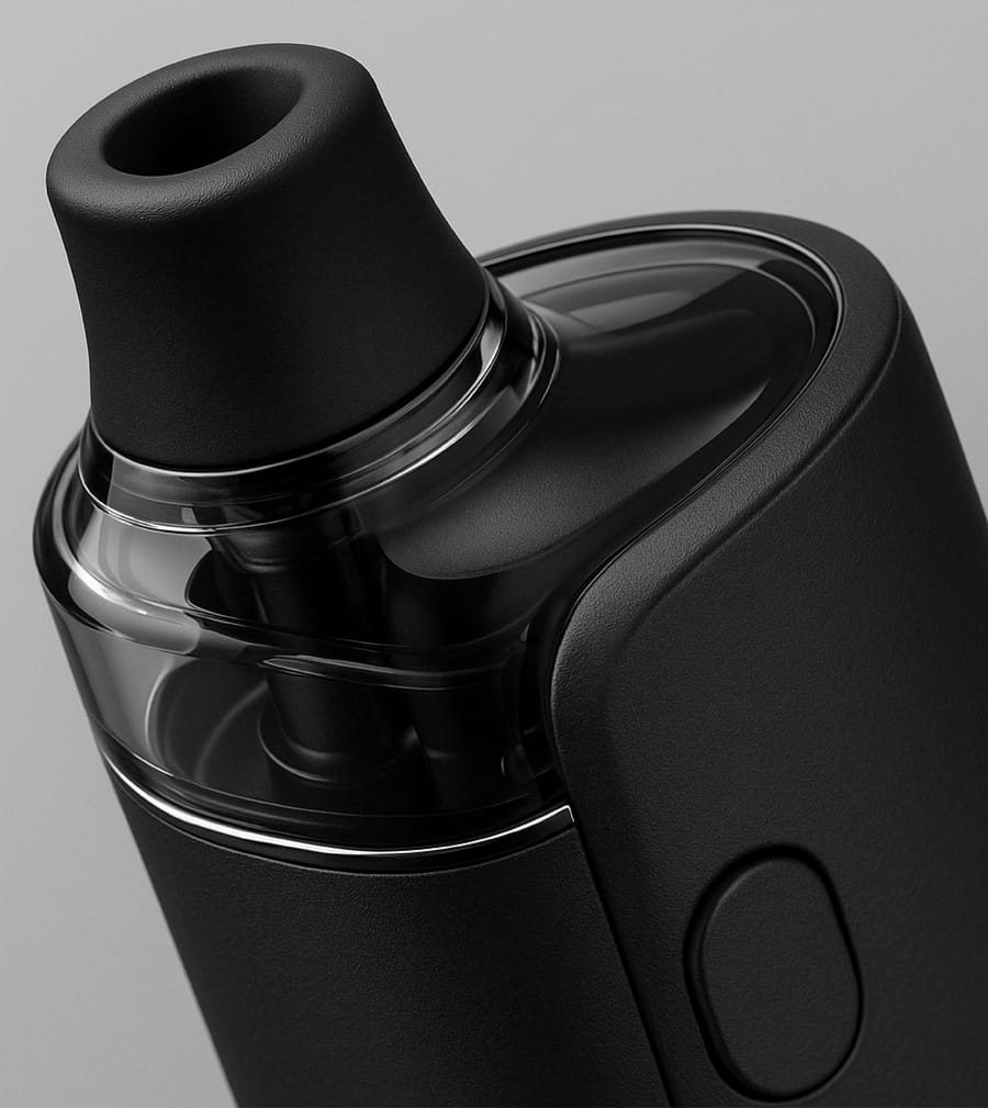 Ispire vape device close up product photography showing mouthpiece and pod design, website design by On Poynt Creative