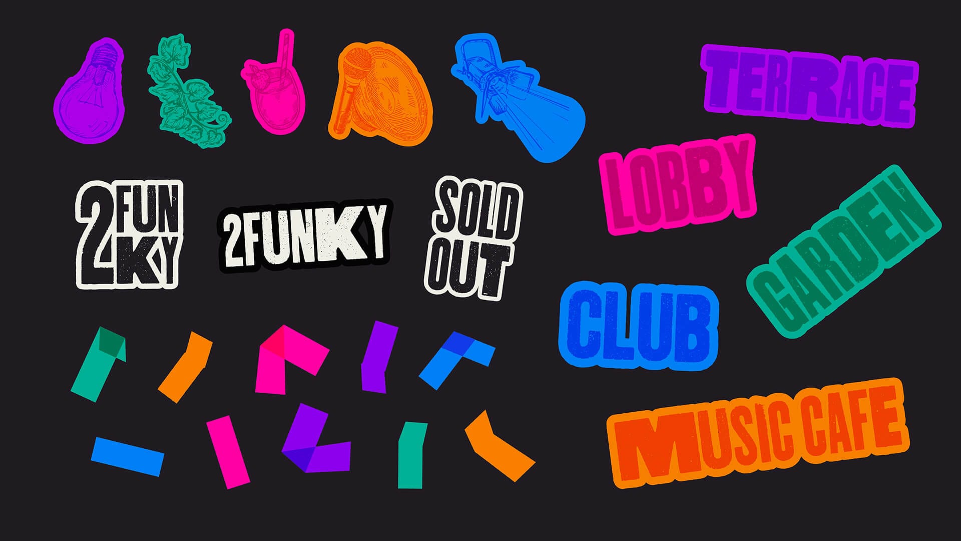 2Funky graffiti-style icon and sticker artwork for brand identity, by On Poynt Creative