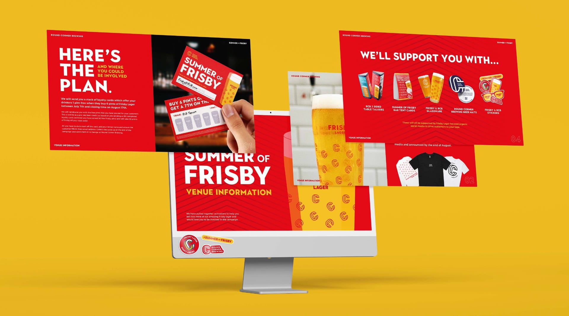 Round Corner Brewing 'Summer of Frisby' campaign website design on desktop monitor, by On Poynt Creative
