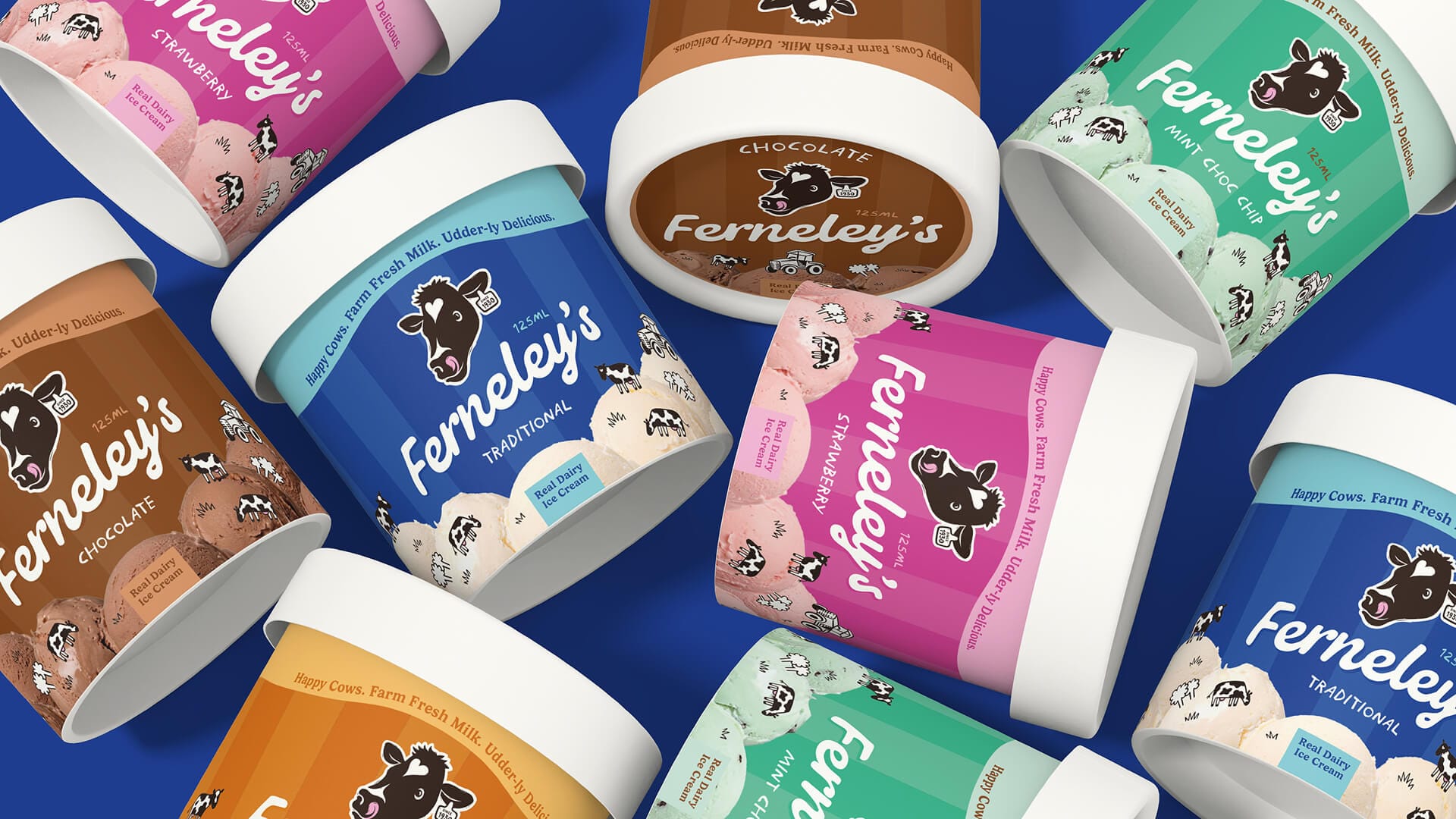 Ferneley's ice cream tub packaging design range by On Poynt Creative