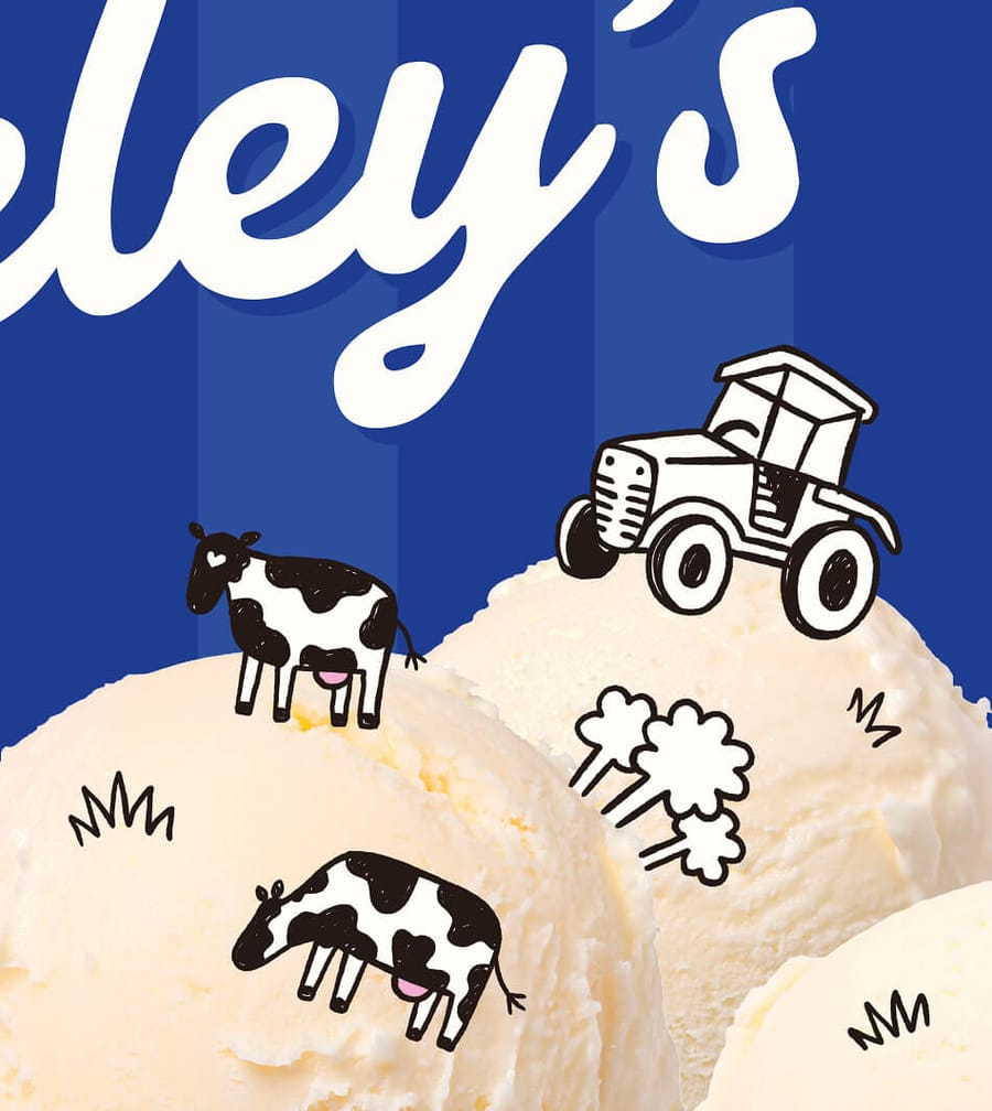 Ferneley's Dairy rebrand farm illustration design, by On Poynt Creative