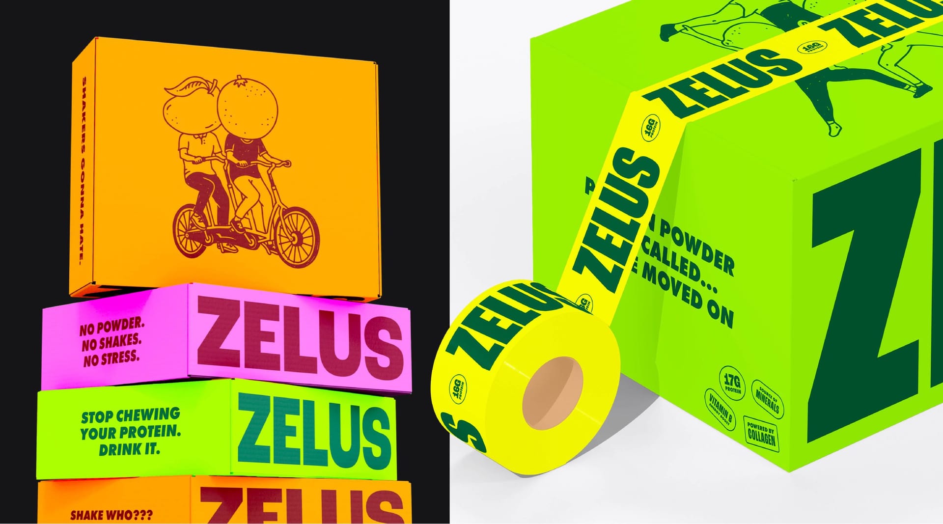 Zelus branded packaging box and logo colour variations, packaging design by On Poynt Creative